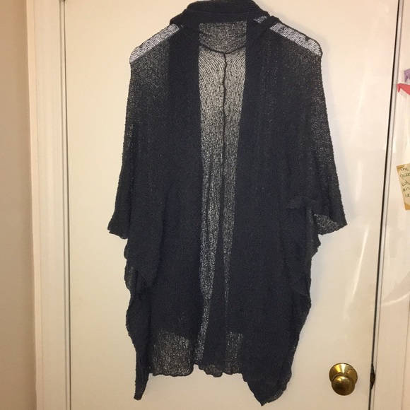 Gray Woven Knit Mesh Open Cardigan Shawl - Picture 2 of 5